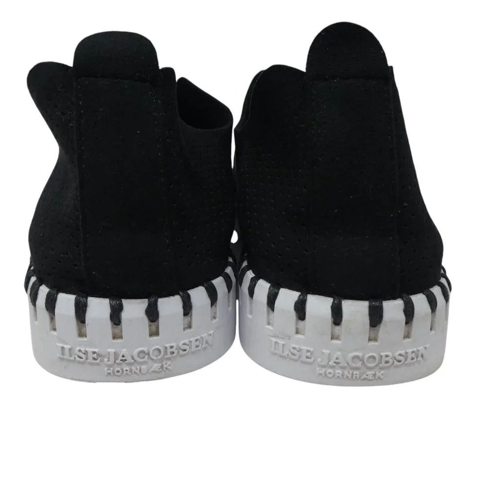 Ilse Jacobsen Tulip Black Lasercut Microfiber Slip On Flats Loafers